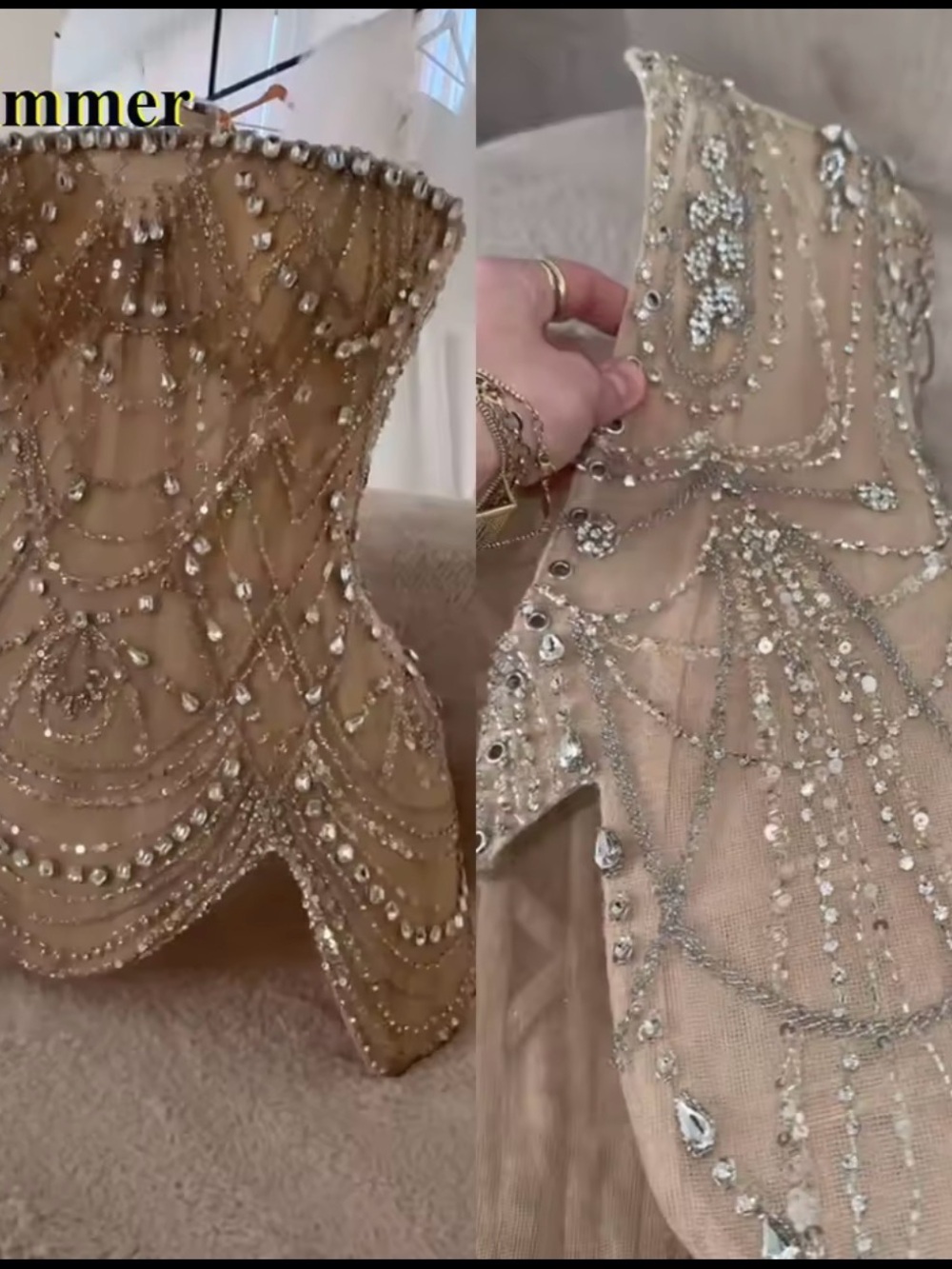 Nude Beaded Strapless Corset Dress